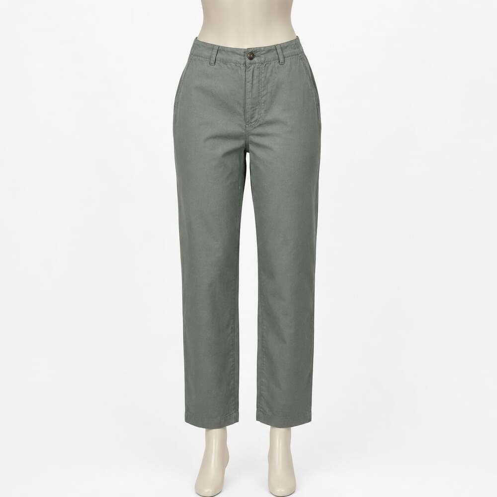 Uniqlo Women L Green Linen Cotton Tapered Pants Trousers 30-31 Waist NWT